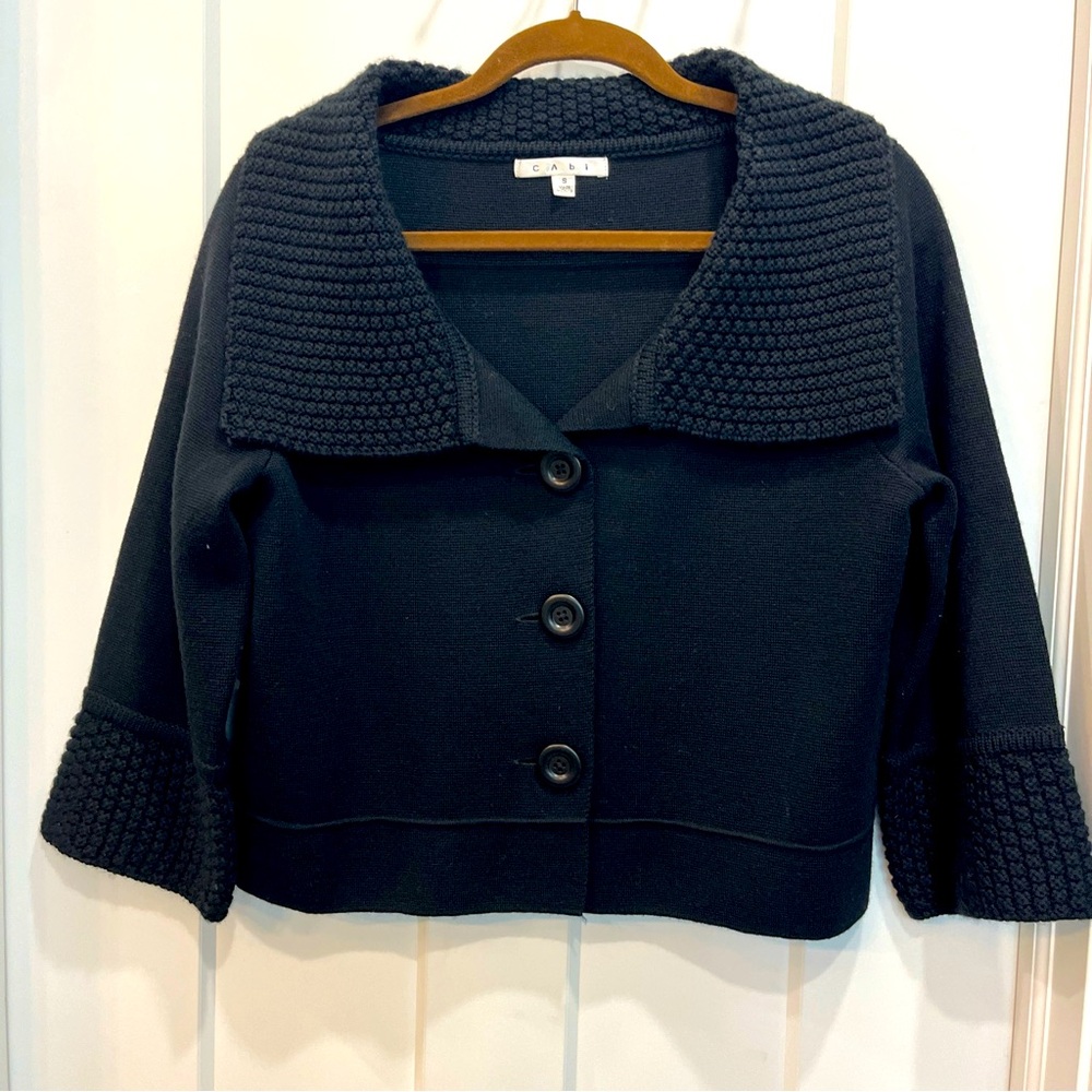 Cabi Sweater Women's Size Small Black High Collared Cardigan 3 Button